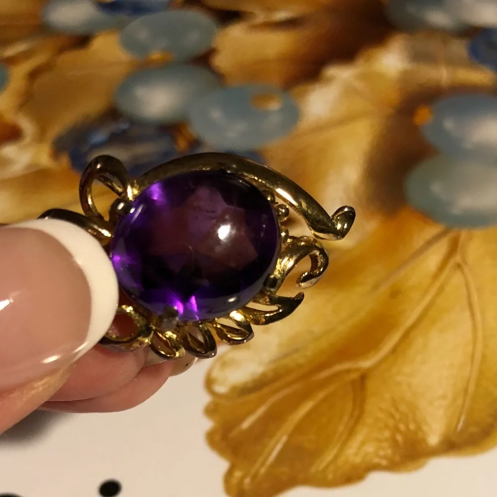 Vintage Gold Vermeil Amethyst Brooch Pin